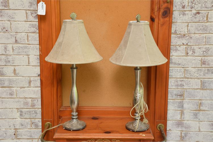 Pair Pewter Tone Lamps