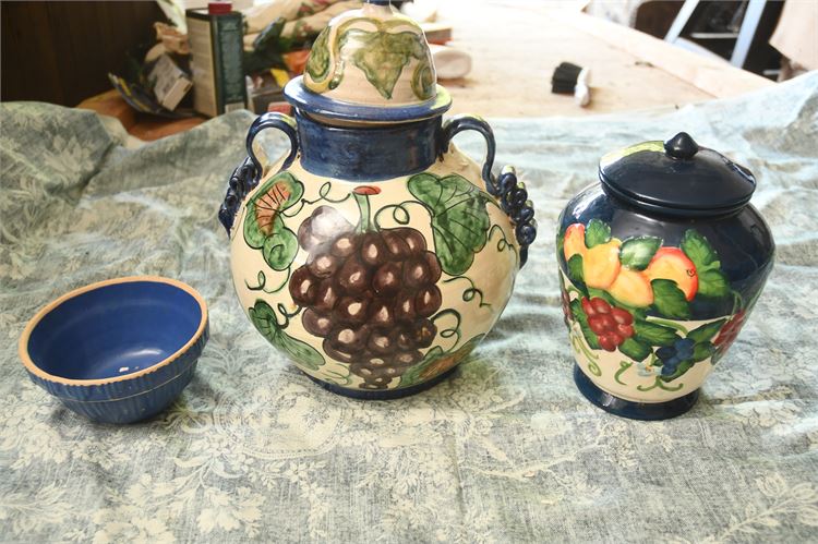 Mexican Ceramic Liddes Jars and A Bowl