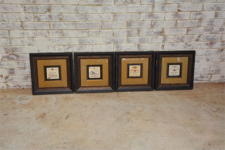 Four Framed Vintage Wine Coasters