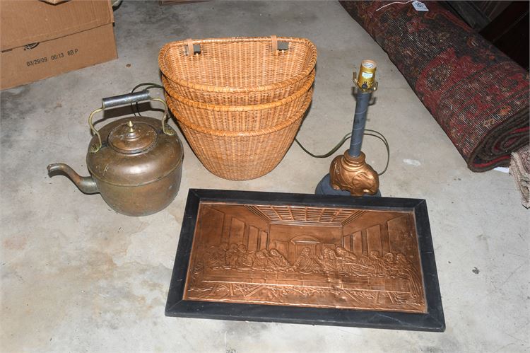 Misc Items / Copper Tea /Relief Picture/Baskets/lamp