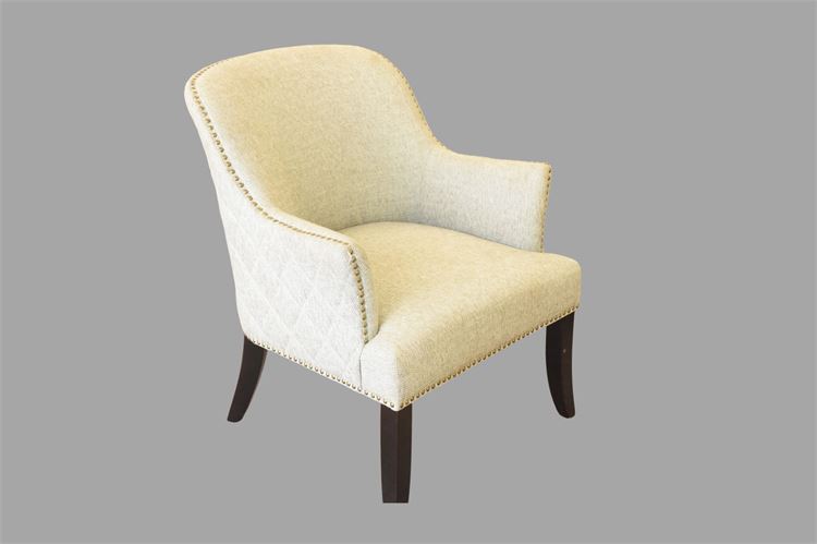 Cream-Colored Armchair with Dark Wood Legs