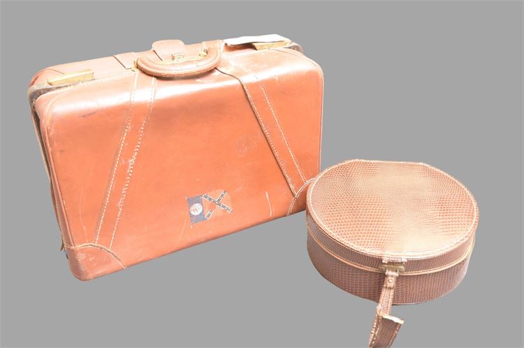 Brown Leather Suitcase and a Hat Box