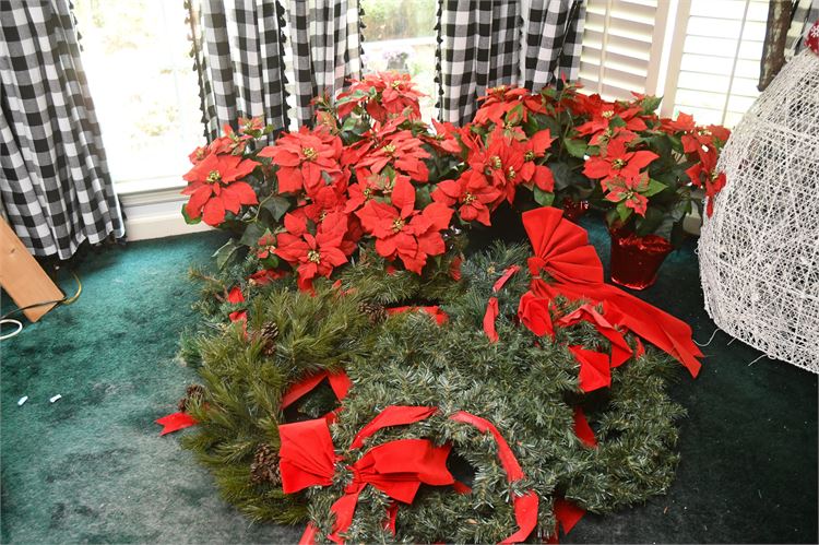 Group Faux Poinsettias and Wreaths