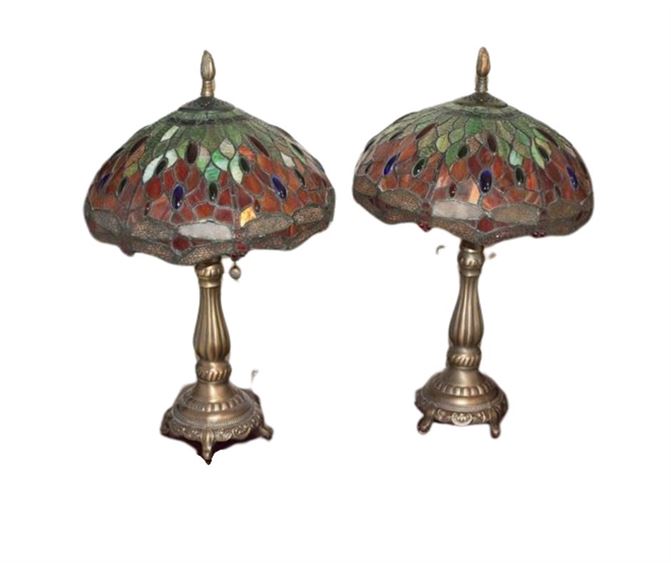 Two (2) Dale Tiffany Leaded Glass Lamps with original Boxes