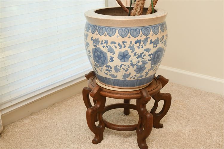 Asian Glazed  Ceramic Planter on Stand