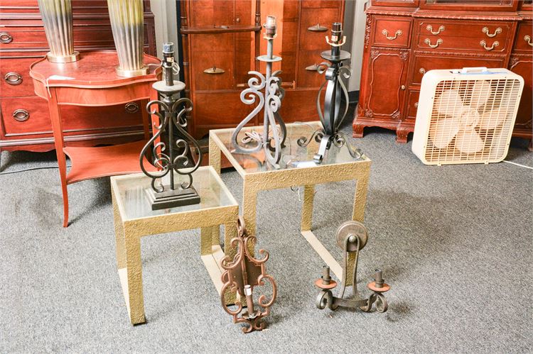 Five (5) Metal Lamp Bases and Sconces