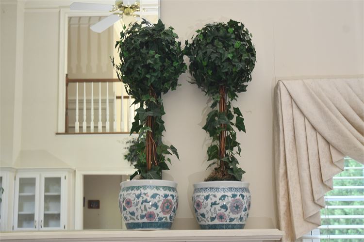 Two Planters with Faux Shrubs