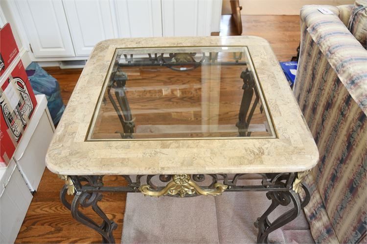 Wrought Iron Base Marble Edged Table