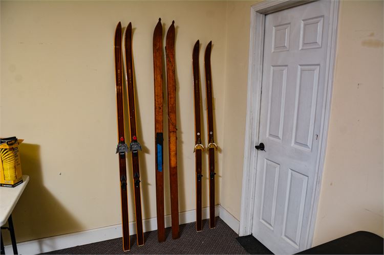 Three (3) Pairs of Vintage Wooden Skis