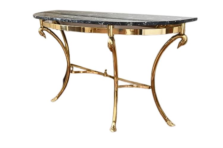 Marble Top Brass Demilune Console Table