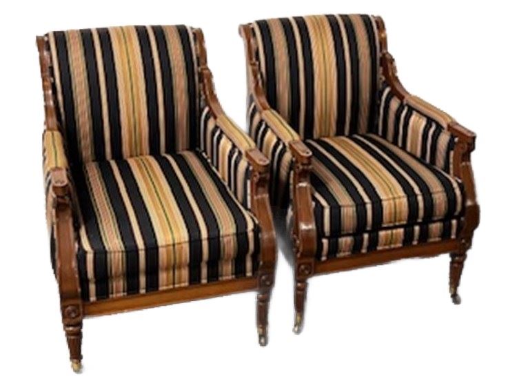 Set of Two (2) Baker   Striped Upholstered Armchairs