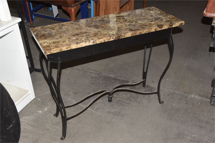 Wrought iron faux marble top console table