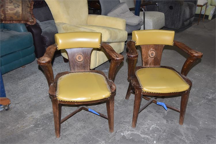 Pair horseshoe padded back armchairs