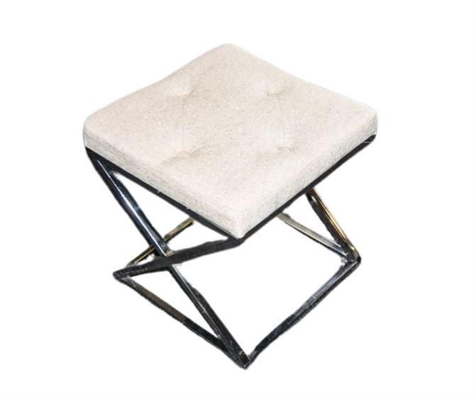 Chrome Metal Stool with White Seat