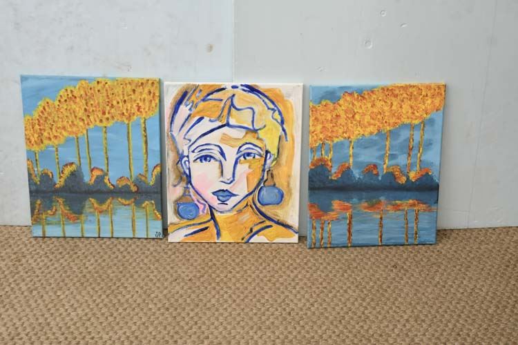 Three (3) Monogrammed Paintings