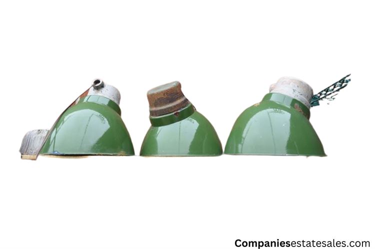 Three (3) Vintage Iron Enamel Electric Lamp Shade