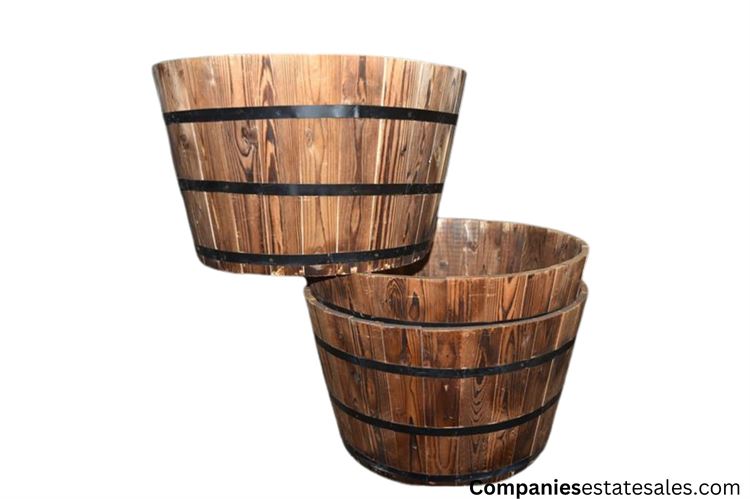 Three (3) Wooden Plant Pots