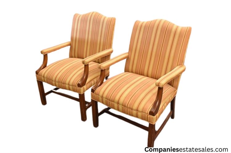 Two (2) Striped Fabric Armchairs