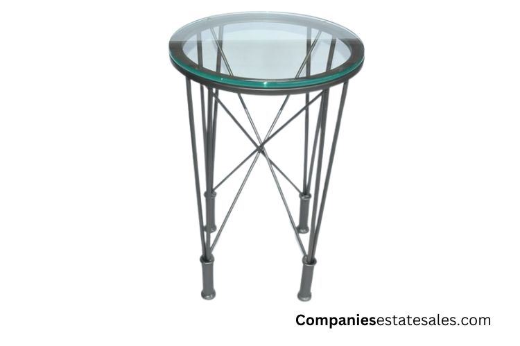 Modern Directoire Style Blue Skyscraper Glass Top Pedestal Stand Side Table