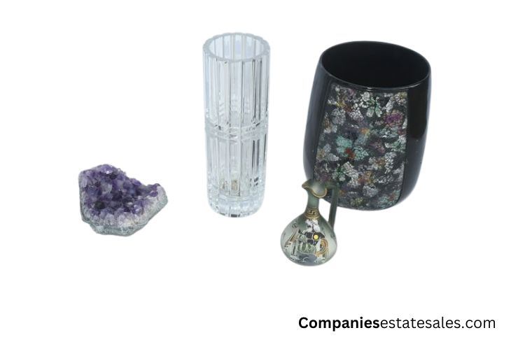 Four (4) Amethyst Stone, Ceramic Vase