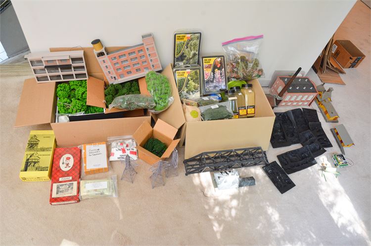 Model Buildings, Trees, Grass, Bridge and Train