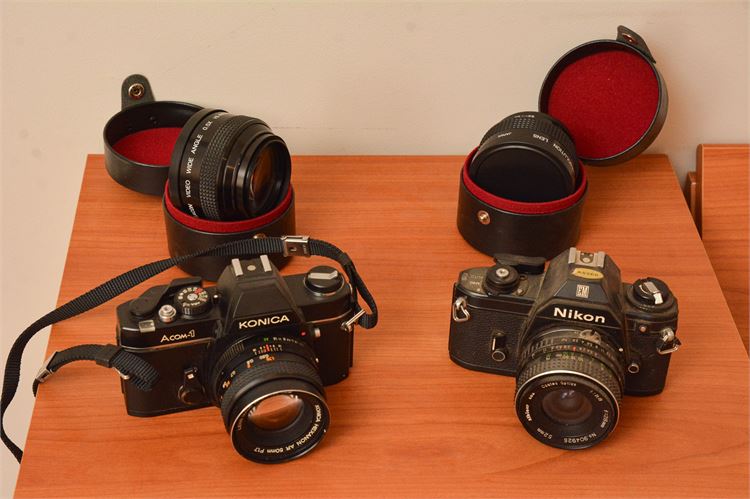 Four (4) Nikon EM Camera, Konica Acom-1 and 0.5x Hi-Resolution Lens