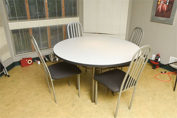 Gray Metal Chairs and a White Table Top