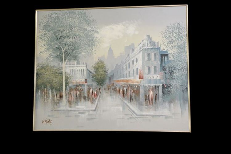 Lee Reynolds  French City Street Scene Oil on Canvas