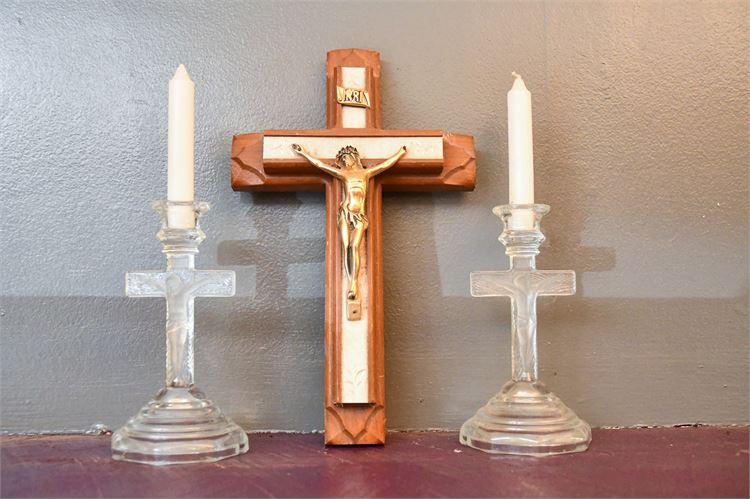 Three (3) Vintage Wooden Catholic/Christian Cross/Crucifix