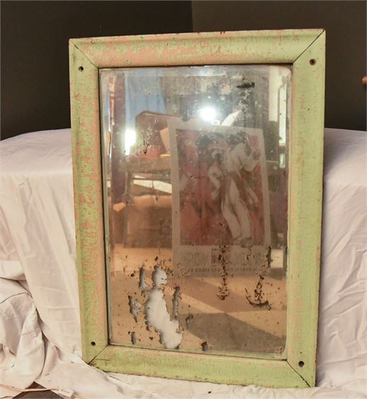 Framed Mirror with Green Painted Frame