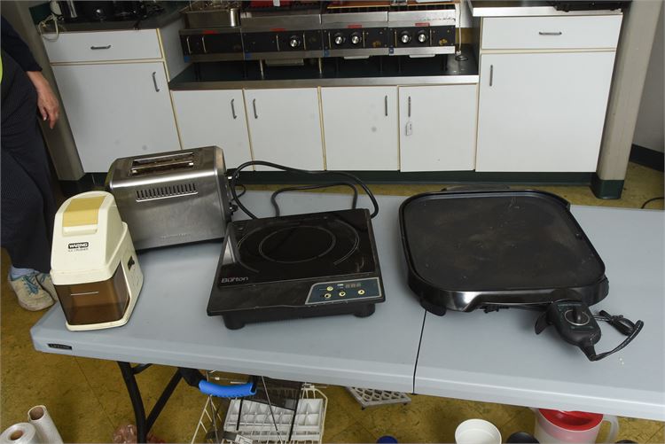 Four (4) Toaster, Food processor, Electric stove Top and Griddle