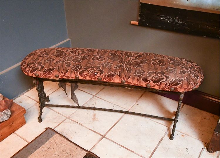 Wrought Iron Base Upholstered Kidney form Bench