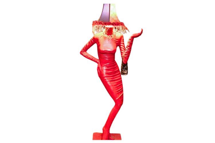 Woman in Red Latex Dress Figural Floor Lamp