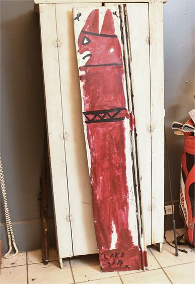 Red Painted Figure Wooden Plank