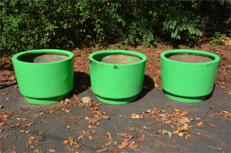 Three (3) Round Green Painted Planters