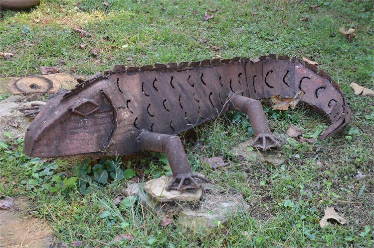 Welded Metal Lizard Form Garden Sculpture