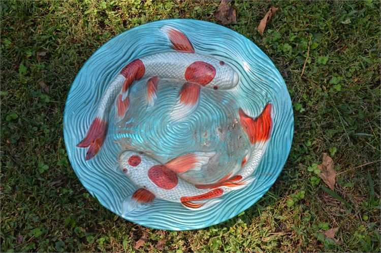 Large Glass Colored Koi Motif Bowl