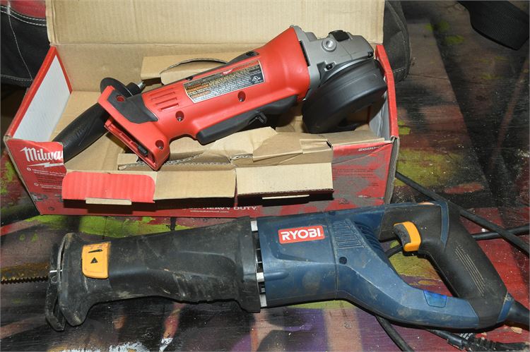 Two (2) Milwaukee Grinder and Ryobi Reciprocating Saw