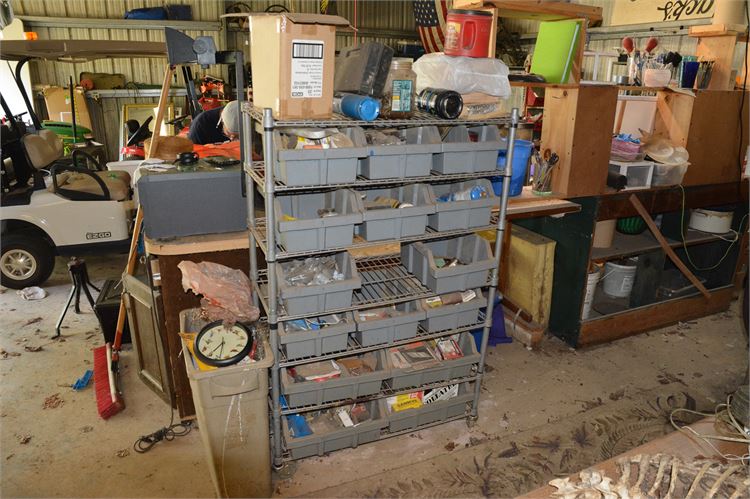 Metal Shelving Unit with Tools and Supplies