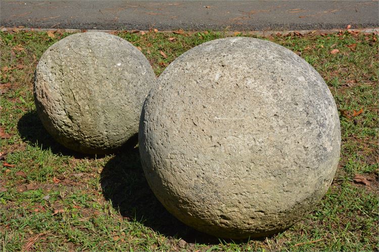 Two Large carved Stone Garden Balls