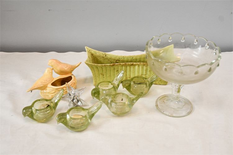 Glass Bowl, Planter and Candle Holders