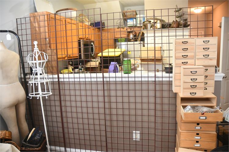 Four (4) Metal Grid Dividers, Kitchen Cabinets and Small Wooden Drawers