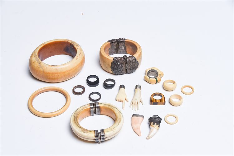 Group Bone and Natural Material Jewelry some with Silver Mounts