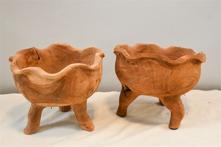 Two (2) Scalloped Edges Wooden Bowl