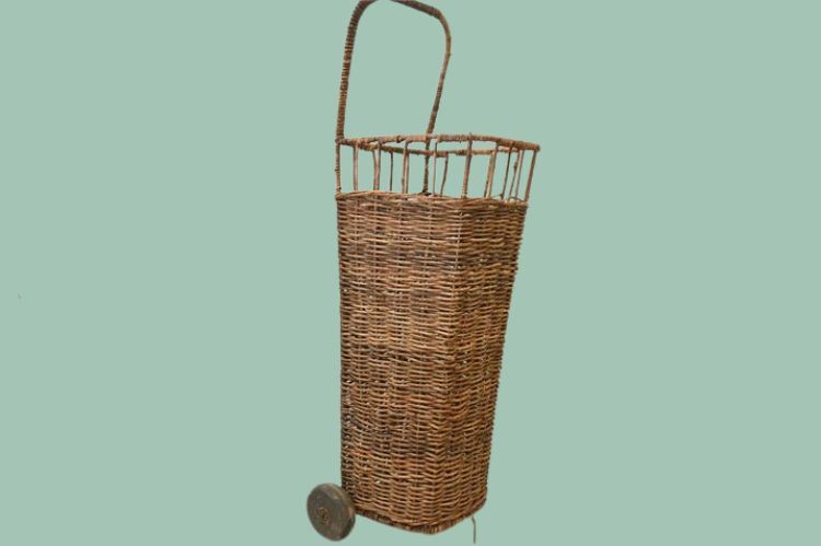 Vintage Rolling Wicker Basket