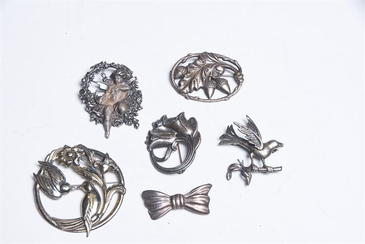 Six Sterling Dress Pins