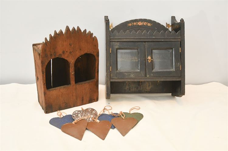 Two Antique Wood Shelves and Hearts