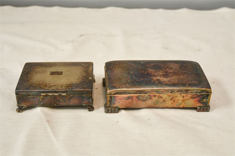 Two (2) Silver Plated Metal Boxes Wood Lined Vintage Collectible Storage