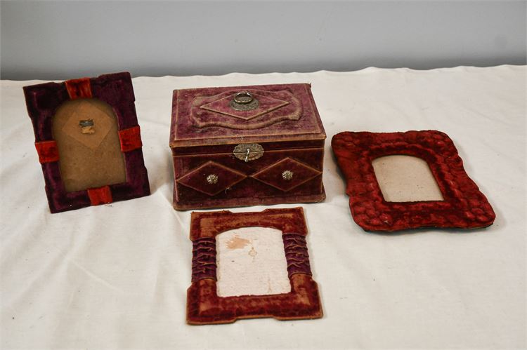 Four (4)  Victorian Maroon Velvet Picture Frames