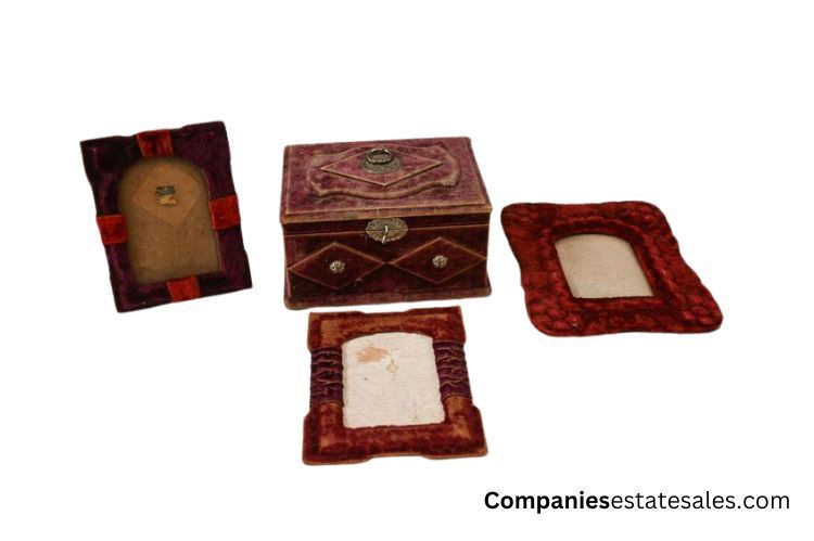 Four (4)  Victorian Maroon Velvet Picture Frames